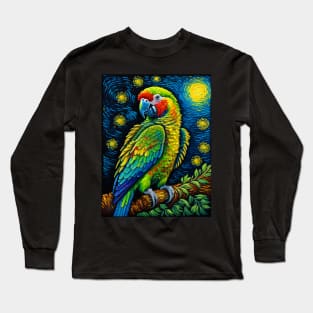 Quaker Parrot at starry night Long Sleeve T-Shirt